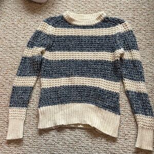 L.L. Bean Blue and Cream Striped Crew Neck Sweater